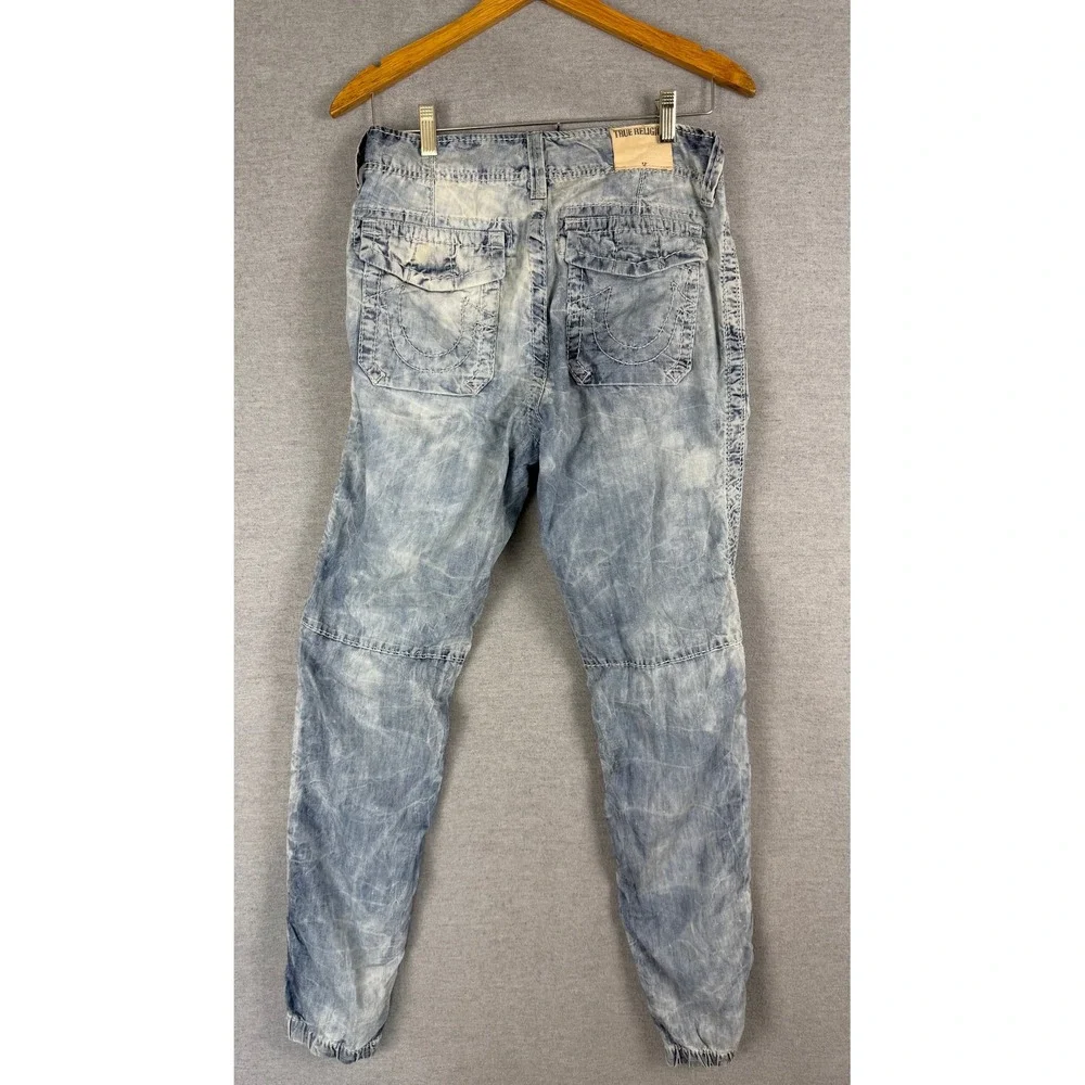 True‎ Religion Mens Acid Wash Jogger Jeans Light Blue Drawstring Size 28